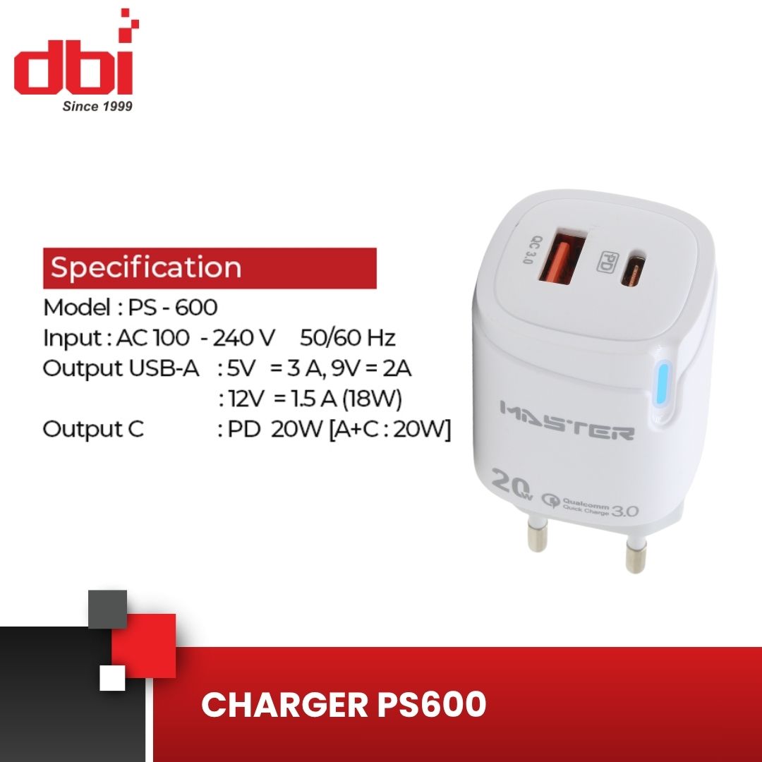 CHARGER 1USB+1PD 20W MICRO MASTER PS600 - Gambar 2