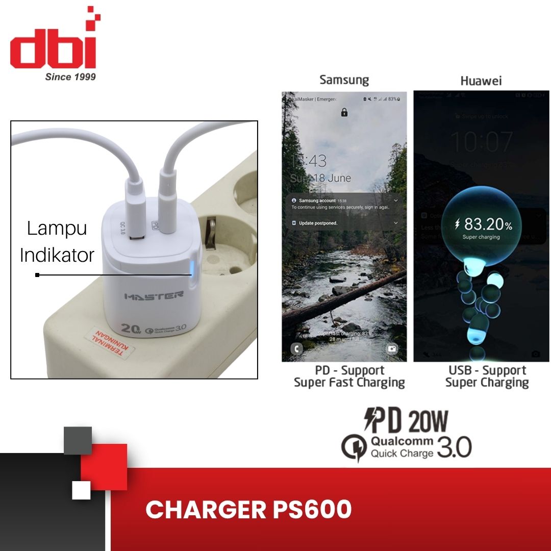 CHARGER 1USB+1PD 20W MICRO MASTER PS600 - Gambar 3