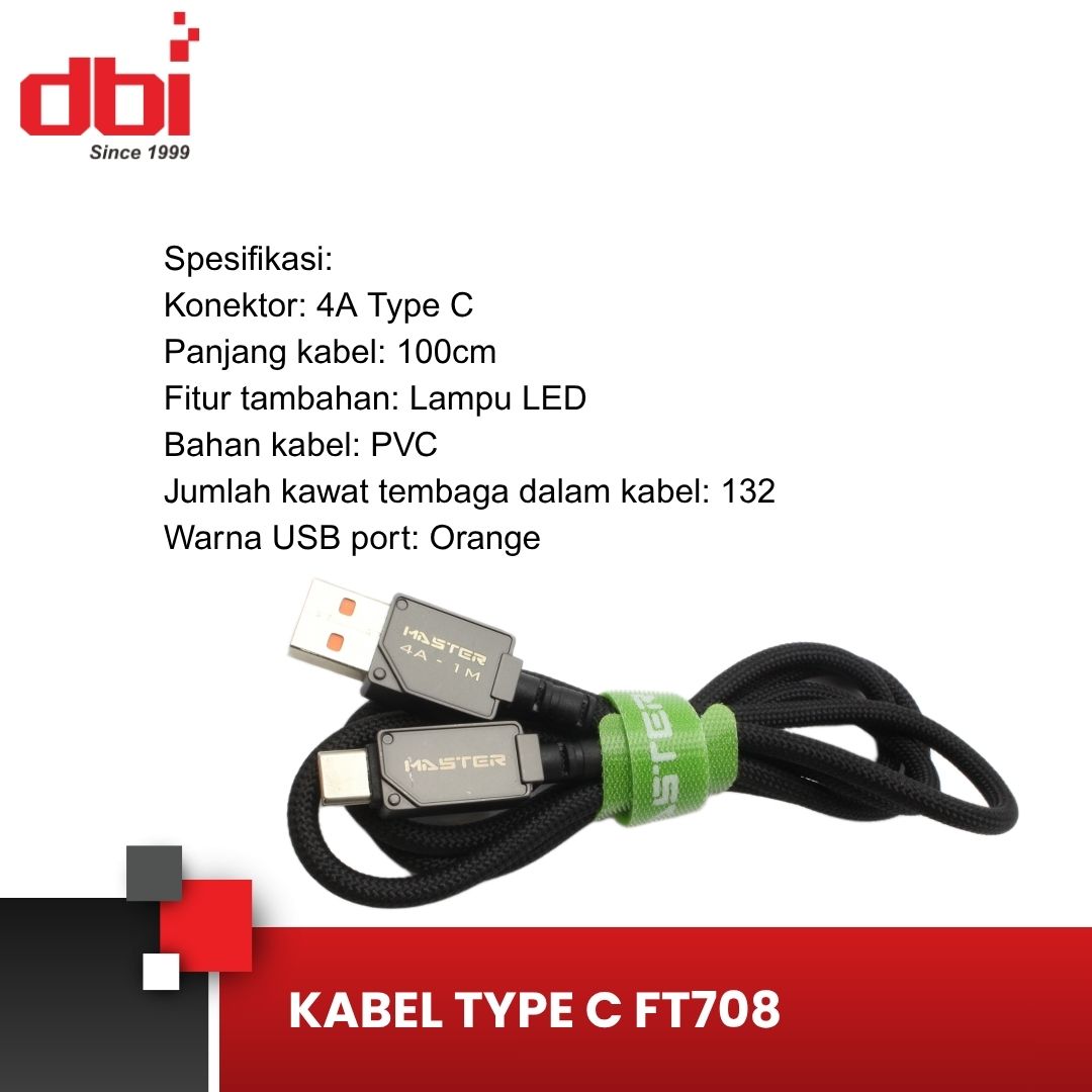 KABEL DATA TYPE C LED F/C 4A MASTER FT708 - Gambar 3